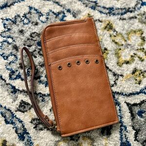 Maurice’s Brown Faux Leather Wristlet Wallet with Grommet Detail
